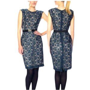 French‎ Connection Dress Women 8 Dark Green Lace Cap Sleeve Knee Length Sheath